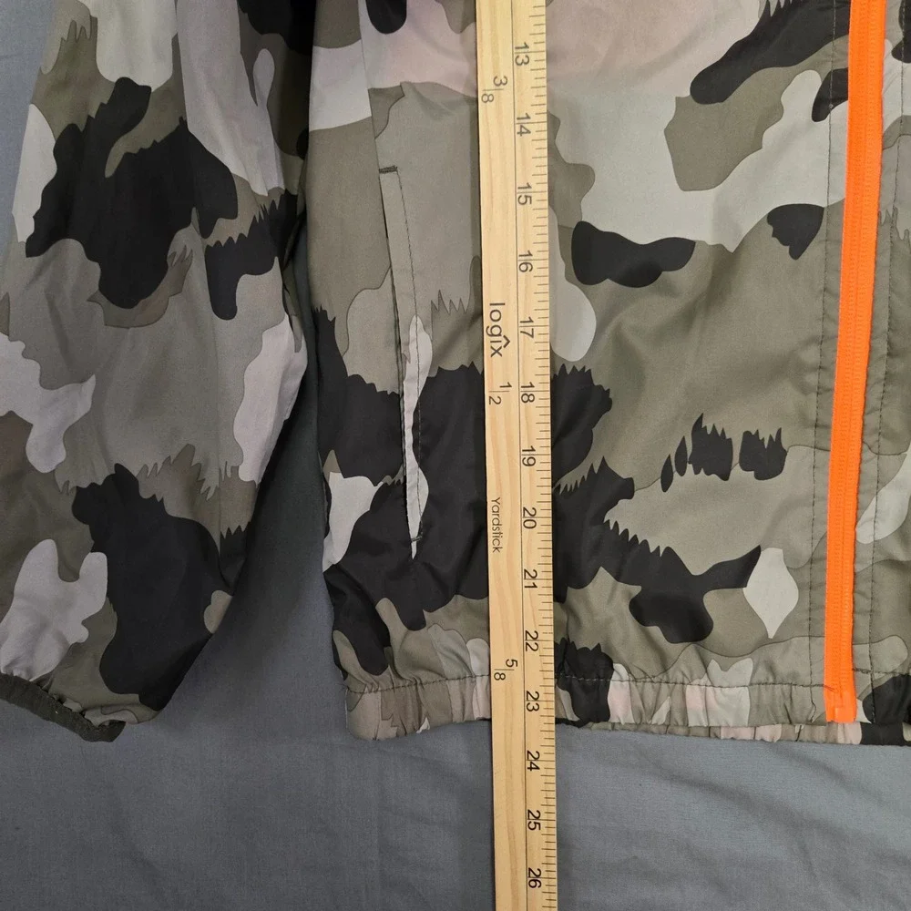 Hurley Boys Large L 12-13 Camo Windbreaker Jacket Neon Orange Zip Hooded